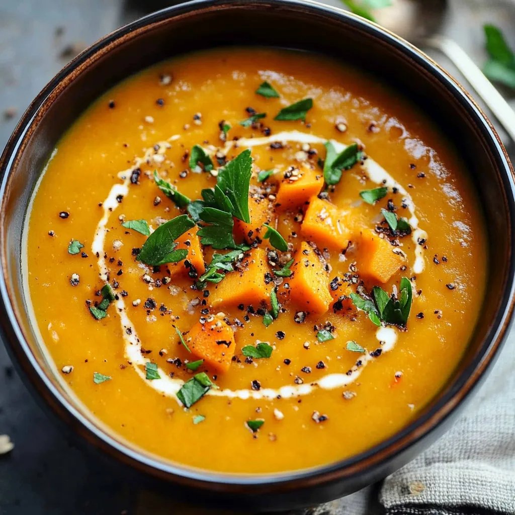 Würzige Butternut-Kürbis-Süßkartoffelsuppe