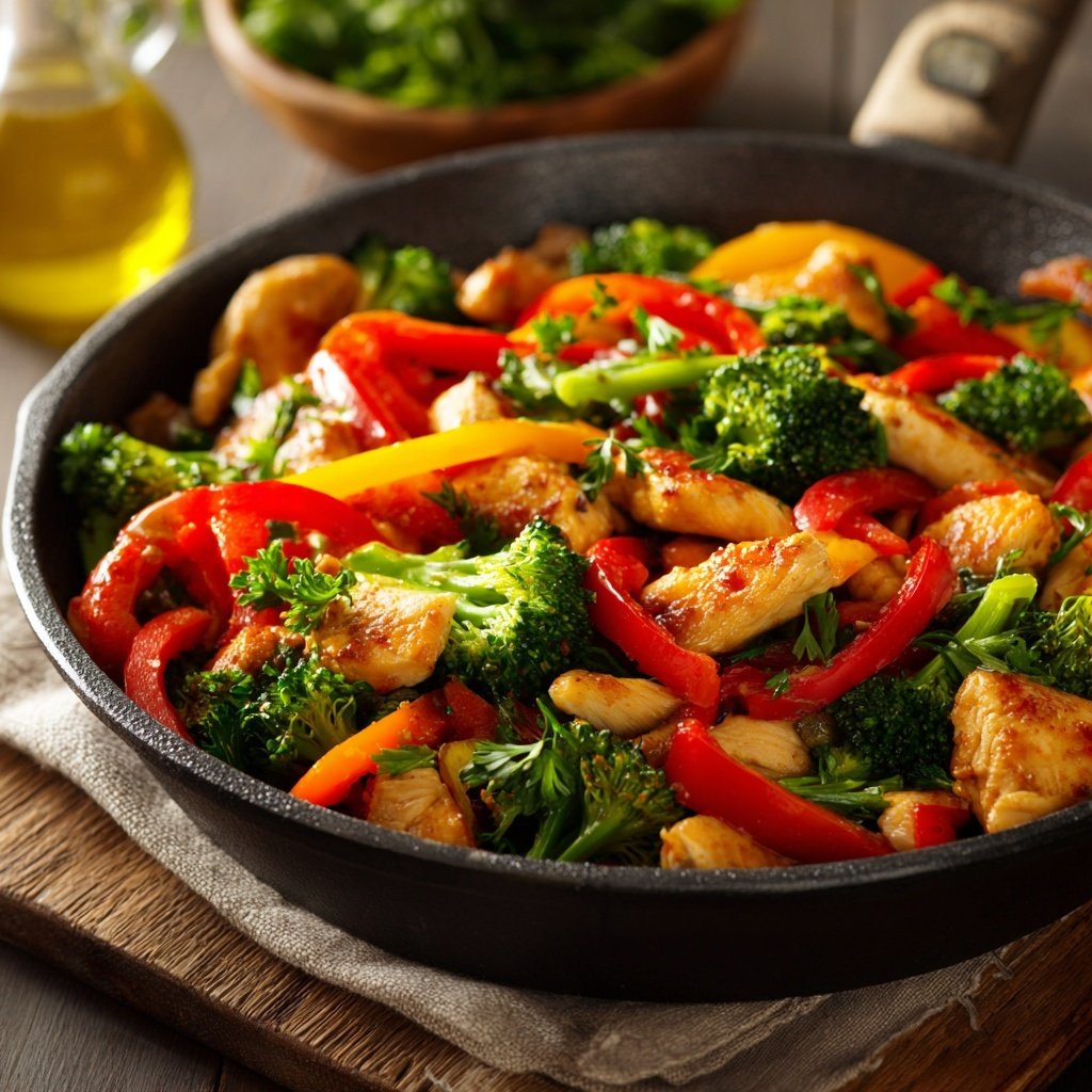 Kalorienarme Hähnchen Gemüse Pfanne
